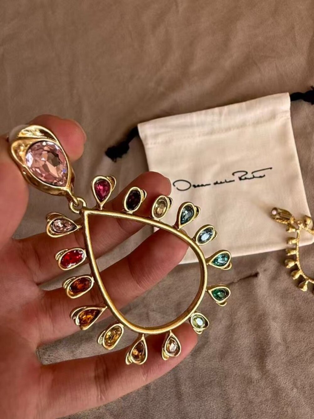 Oscar de la Renta Multi-Color Crystal Teardrop Statement Earrings